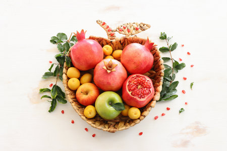 Rosh hashanah (jewish New Year holiday) concept. Traditional symbolsの写真素材