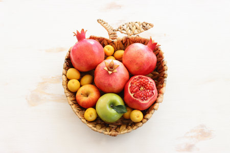 Rosh hashanah (jewish New Year holiday) concept. Traditional symbolsの写真素材