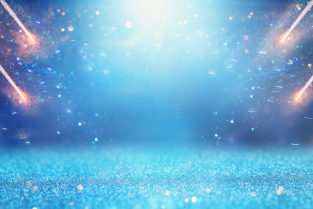 background of abstract glitter lights. silver, blue and gold. de focusedの写真素材