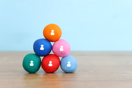 business concept image of plasticine blocks with people icons ,human resources and management conceptの写真素材