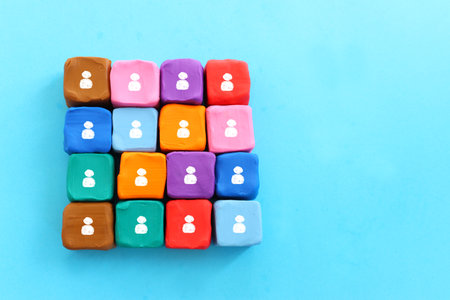 business concept image of plasticine blocks with people icons ,human resources and management conceptの写真素材