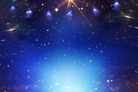 background of abstract glitter lights. gold, blue and black. de focused