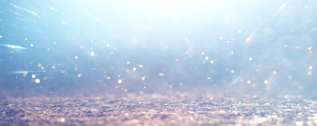 background of abstract glitter lights. blue and white. de focusedの写真素材