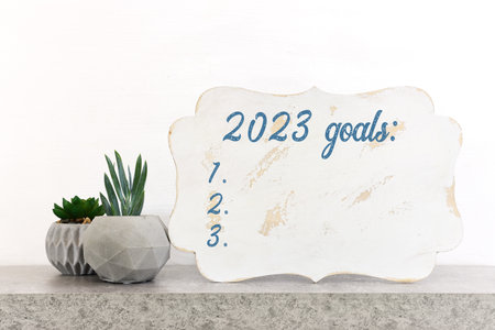 Picture frame with inspirational goals list, on a white background