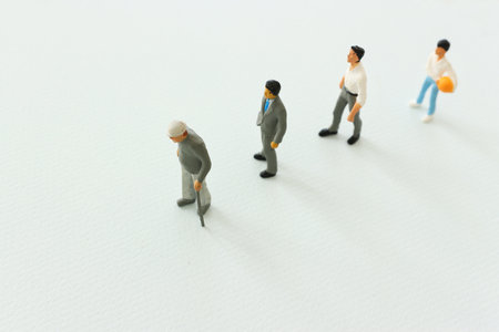 Concept image on age. Characters from young to old. Life cycleの写真素材