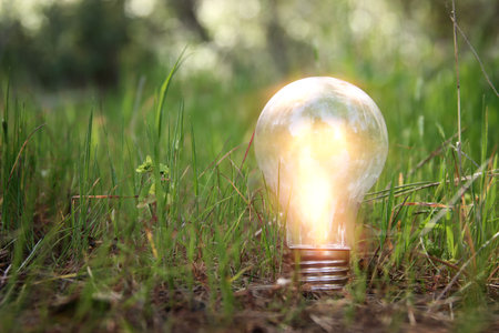 energy and business concept image. Creative idea and innovation. light bulb metaphor in front of the...