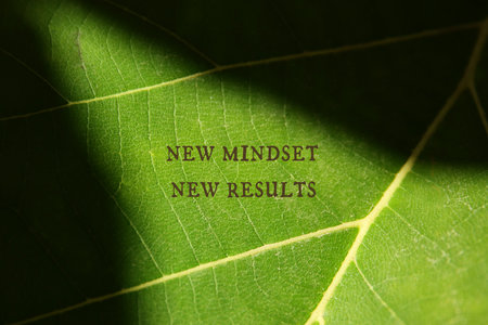 Close up image of leaf texture with text - new mindsetの写真素材