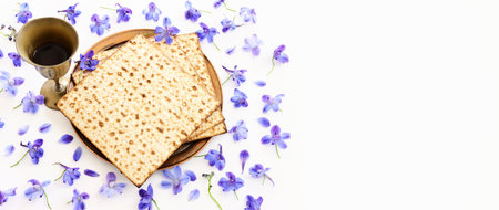 Pesah celebration concept (jewish Passover holiday) over isolated white backgroundの写真素材