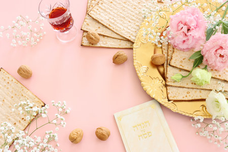 Pesah celebration concept (jewish Passover holiday). Translation of Traditional pesakh book text: Pasove taleの写真素材
