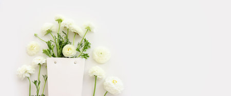 Top view image of white flowers composition