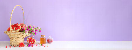 Rosh hashanah (jewish New Year holiday) concept. Traditional symbolsの写真素材