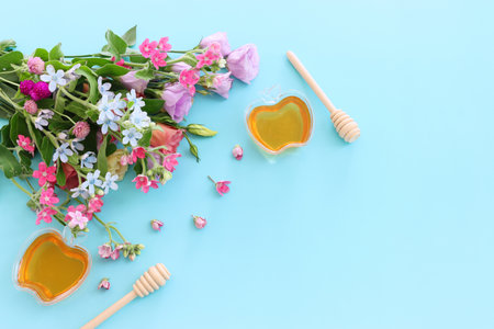 rosh hashanah (jewesh holiday) concept - honey traditional holiday symbolの写真素材