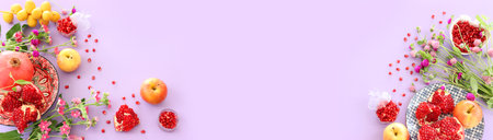 Rosh hashanah (jewish New Year holiday) concept. Traditional symbolsの写真素材