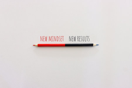top view image of pencil with the text new mindset. success and personal development conceptの写真素材