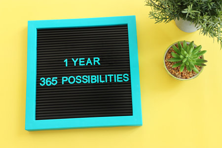 Board with the text 1 year 365 possibilities. Motivation and inspiration concept