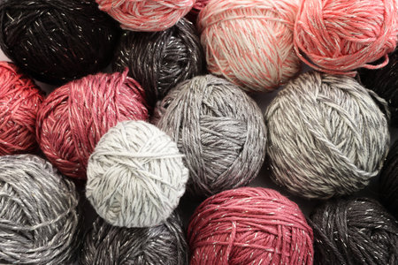 colorful pastel cotton yarn balls of woolの写真素材