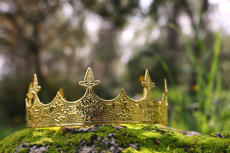 Image of beautiful queen or king crown over stone. fantasy medieval period