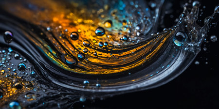 banner of colorful black, gold and blue liquid texture backgroundの素材