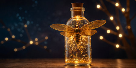 Magical fairy dust and firefly in the vintage bottle at the forestの素材