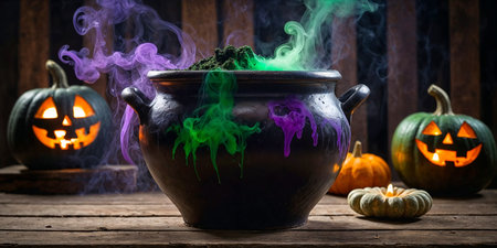 Witch's cauldron with green and purple smokeの素材