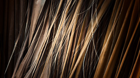 Abstract image of palm leaves at sunset time forming patterns of lightの写真素材