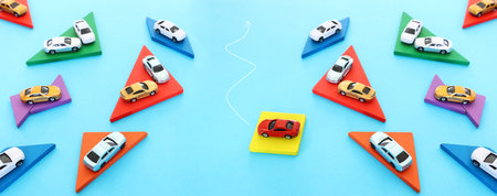 Concept image of cars following the leader. Idea of success and teamwork