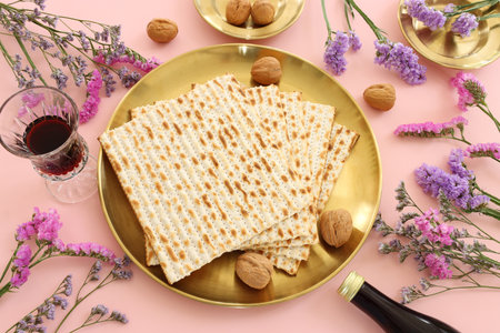 Pesah celebration image (jewish Passover holiday) with matzohの写真素材
