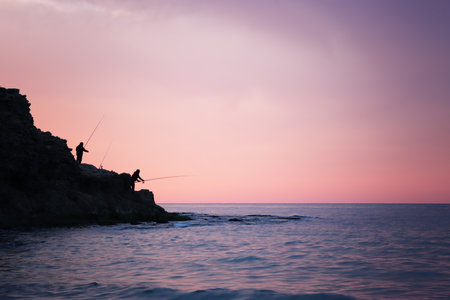 Seascape view and dramatic sky at sunsetの写真素材