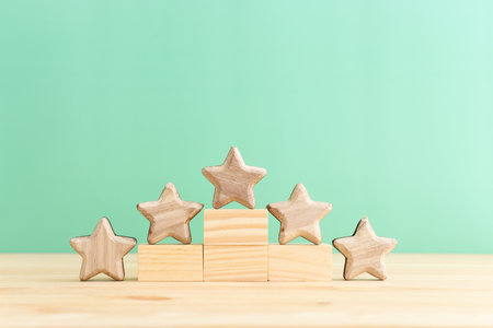 Concept image of five star rating. Idea of quality and customer satisfaction