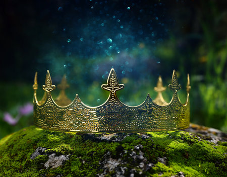 Image of beautiful queen or king crown over stone. fantasy medieval period