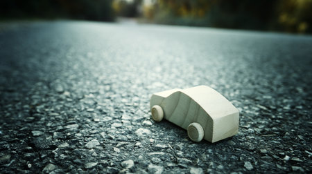 Concept image of wooden car in nature. Idea of clean transportation and environmentの写真素材