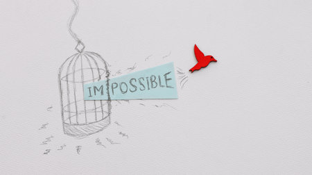 Concept image of wooden bird escaping cage. Idea of mental freedom or changing mindsetの写真素材