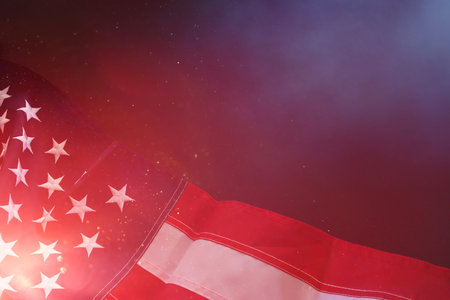 American flag with festive bright lights