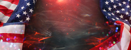 American flag with festive bright lightsの写真素材