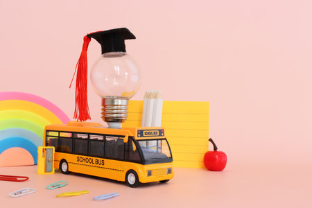 Back to school concept over pink backgroundの写真素材