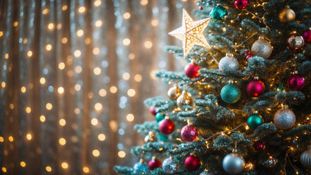 Festive glitter christmas tree over shiny backgroundの素材