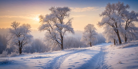 beautiful landscape of forest covered with snowの素材