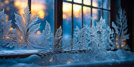 abstract background of frozen textures over the windowの素材