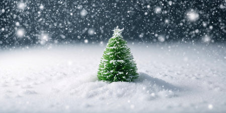 abstract cute little christmas tree in forest covered with snowの素材