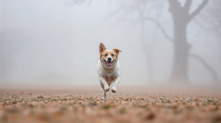 Playful and happy dog running in the parkの素材