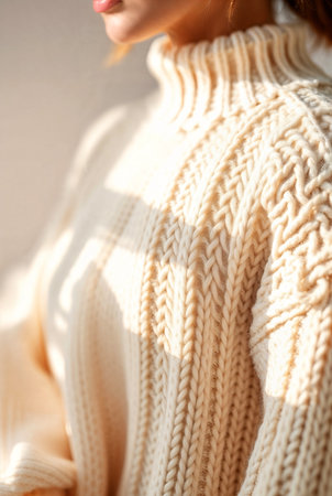 Cozy beige knitted sweater with beautiful textureの素材