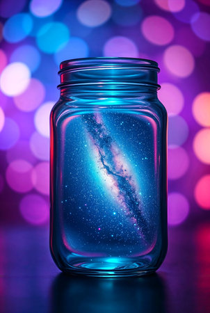 Magical image of Milky way in the vintage bottleの素材