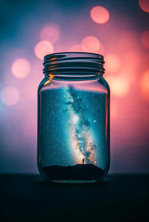 Magical image of Milky way in the vintage bottleの素材