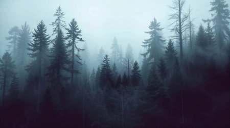 background of forest in the morning fogの素材