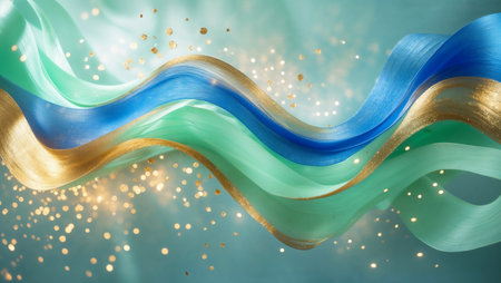 background of abstract mint, blue and gold glitter lightsの素材