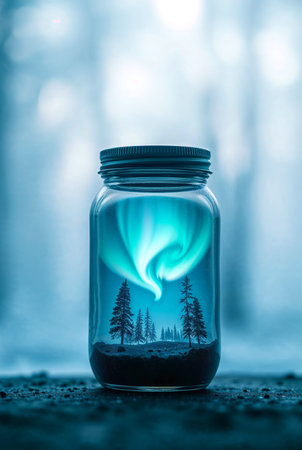 Magical image of landscape in the vintage bottleの素材