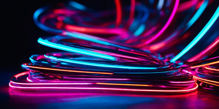 Abstract background of neon lights in motionの素材
