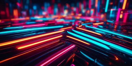 Abstract background of neon lights in motionの素材
