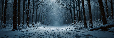 background of snowing winter forestの素材