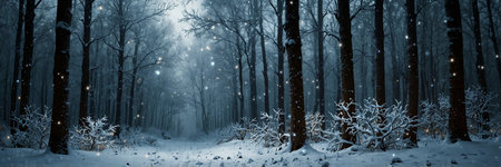 background of snowing winter forestの素材